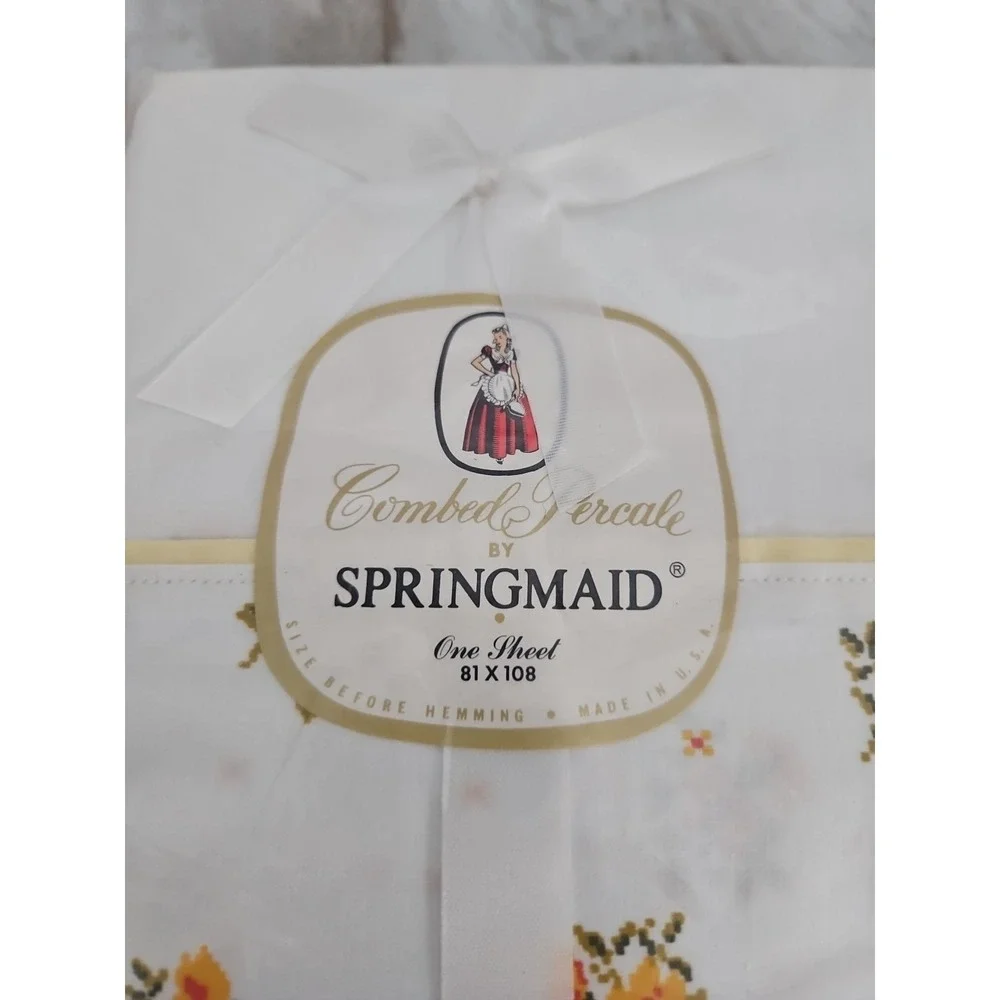 NOS Vintage Springmaid Pillow Cases Combed Percale Floral Flat Sheet 81x108 USA
